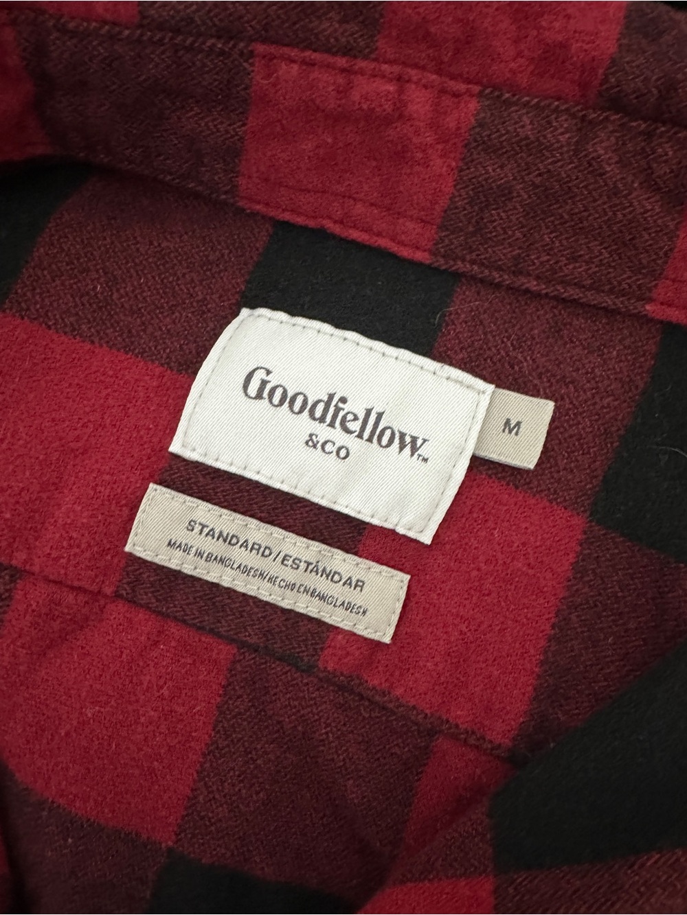 Goodfellow & Co Men's Vintage MidWeight Long Sleeve Flannel Shirt Dark Red Check - Picture 7 of 7
